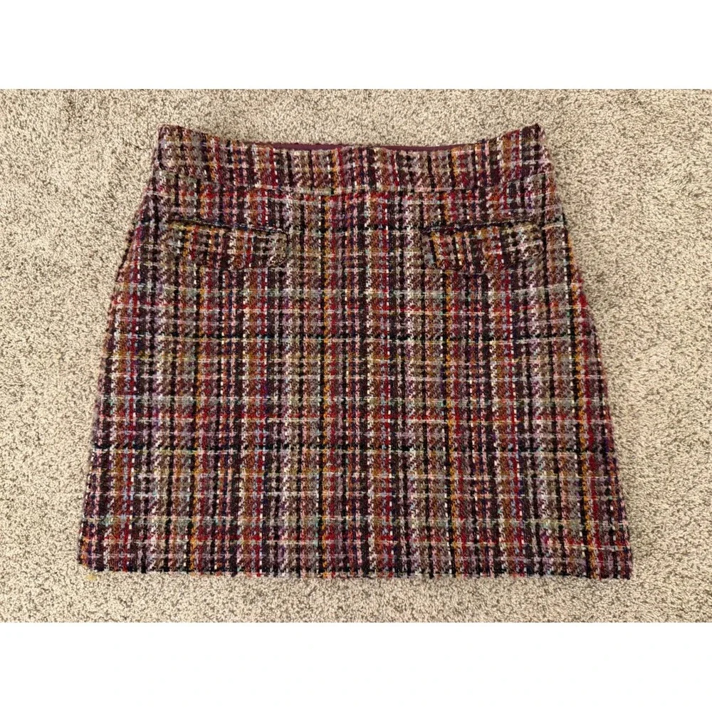 LOFT Womens Multi Color Tweed Plaid Mini Skirt Burgundy Size‎ 12